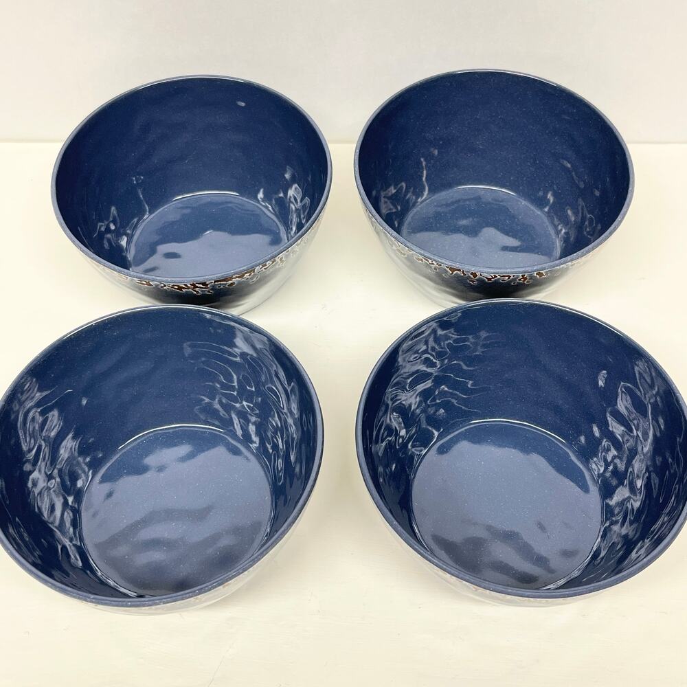 Tommy Bahama Blue Crackle Melamine Bowls Set of 4 - Picture 3 of 8